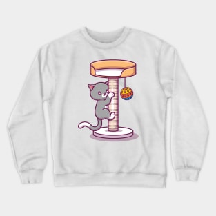 Cute Cat Climbing And Playing Ball Crewneck Sweatshirt